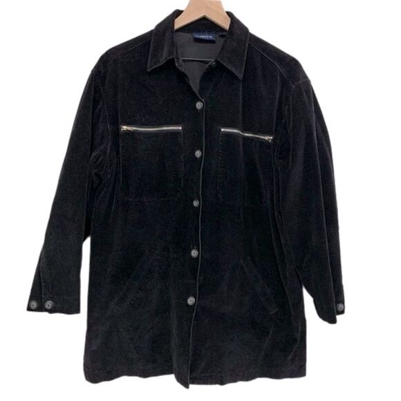 LIZ CLAIBORNE LIZSPORT VINTAGE SHIRT JACKET WOMEN’S S BLACK CORDUROY POCKETS. - Picture 1 of 15